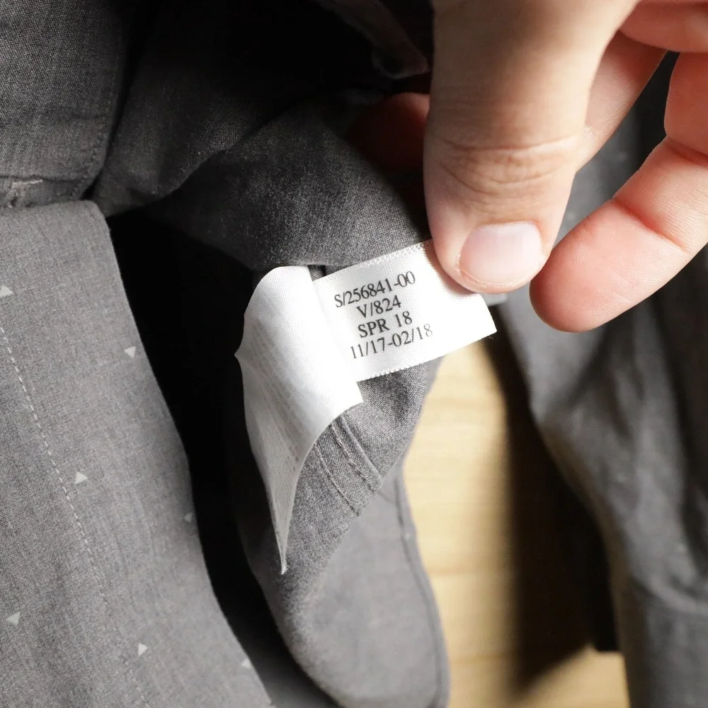 Banana Republic Mens Non Iron‎ Slim Fit Grey Micro Dot Long Sleeve Button Up XL